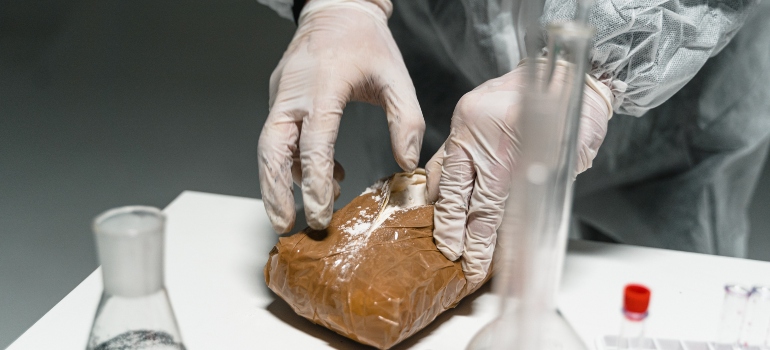 Cocaine brick in a lab