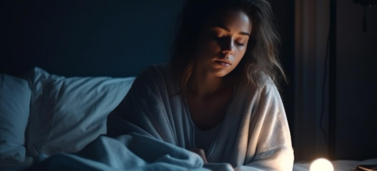 Woman startled awake, exemplifying the sleep disturbances common during meth detox.